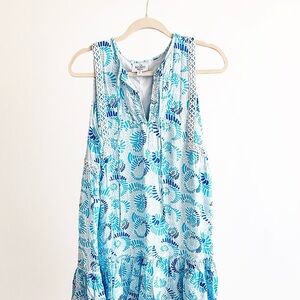 HIHO Turquoise Blue and White Sleeveless Dress/Coverup XS